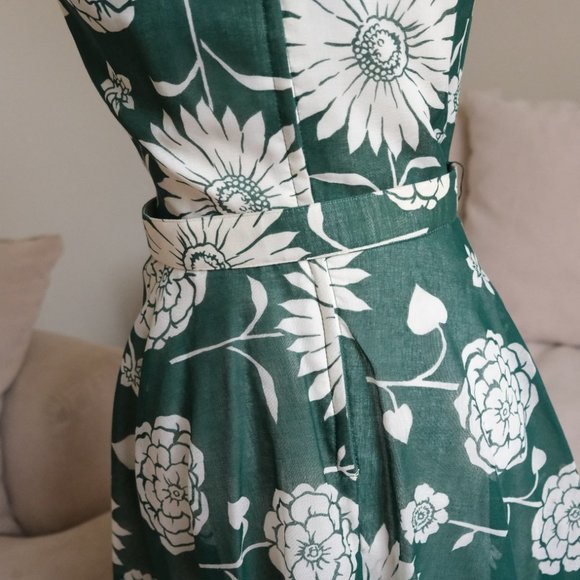 Vintage Jan Sue Of California Green Floral 1950s Collared Dress - Picture 5 of 10